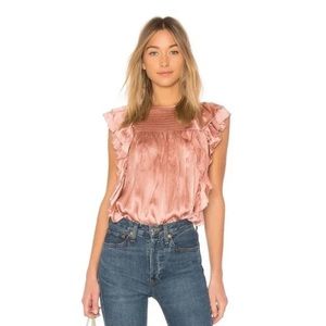 Ulla Johnson Winnie 100% Silk Top Ruffle Rose Pink Short Sleeveless Blouse XXS 0